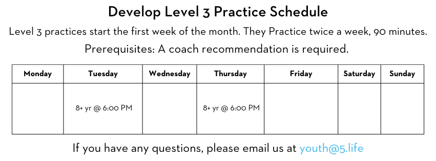 Level 3 Practice Schedule