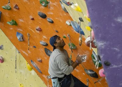 climber thinking about route